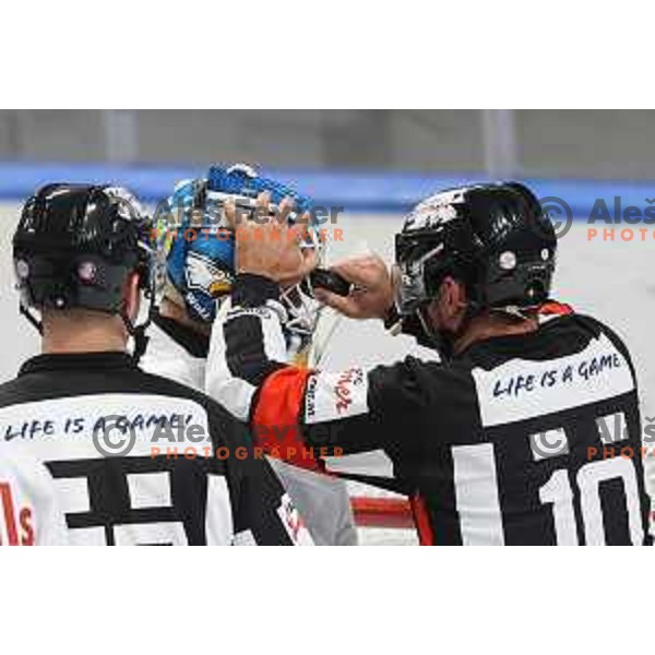 Atte Tolvanen in action during IceHL match between SZ Olimpija and Red Bulls Salzburg in Ljubljana, Slovenia on October 10, 2021
