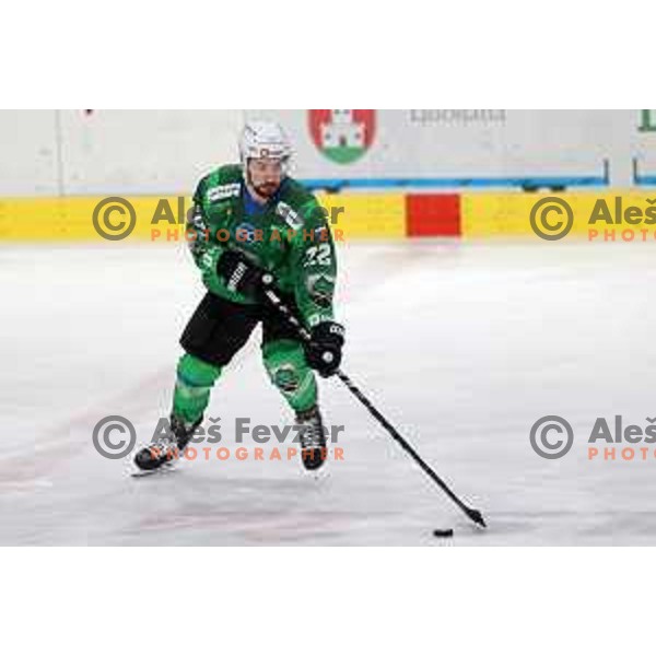 Nik Simsic of SZ Olimpija in action during IceHL match between SZ Olimpija and Red Bulls Salzburg in Ljubljana, Slovenia on October 10, 2021
