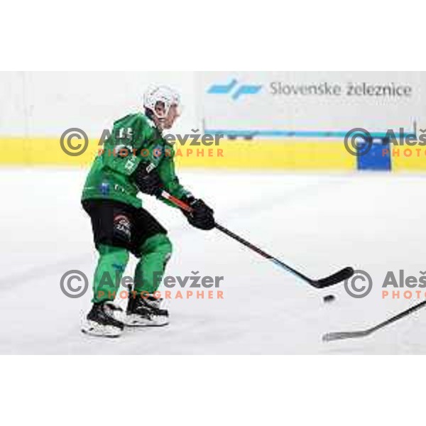 Ales Music of SZ Olimpija in action during IceHL match between SZ Olimpija and Red Bulls Salzburg in Ljubljana, Slovenia on October 10, 2021