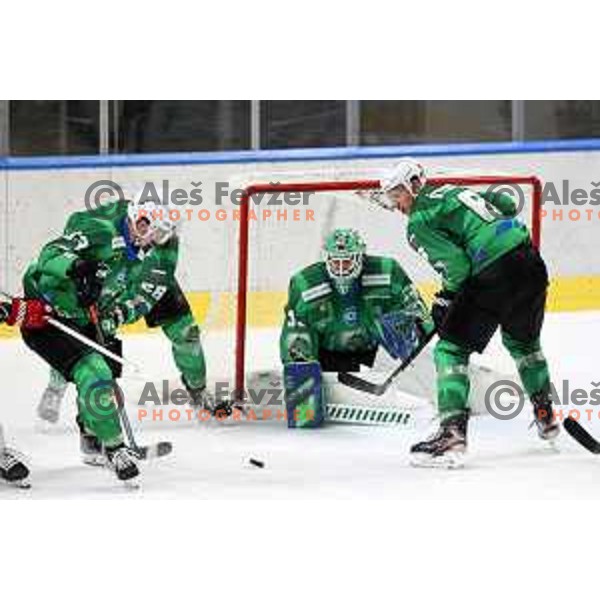 Miha Stebih of SZ Olimpija in action during IceHL match between SZ Olimpija and Red Bulls Salzburg in Ljubljana, Slovenia on October 10, 2021