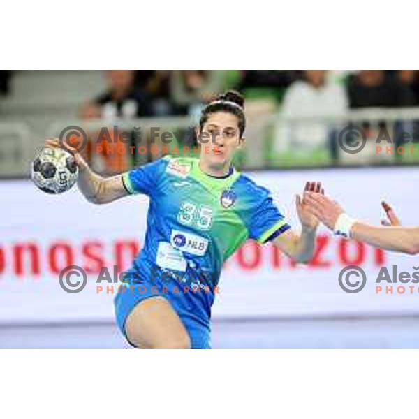 Ema Hrvatin in action during EURO Cup Women 2022 Group phase handball match between Slovenia and Norway in Ljubljana, Slovenia on October 10, 2021