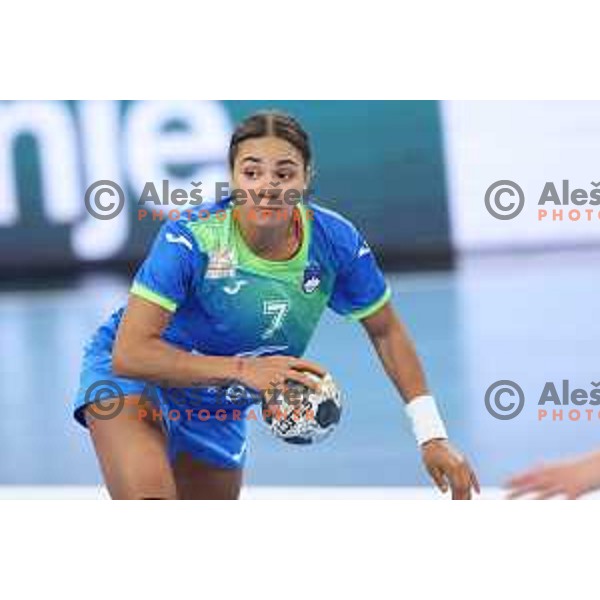 Elizabeth Omoregie in action during EURO Cup Women 2022 Group phase handball match between Slovenia and Norway in Ljubljana, Slovenia on October 10, 2021