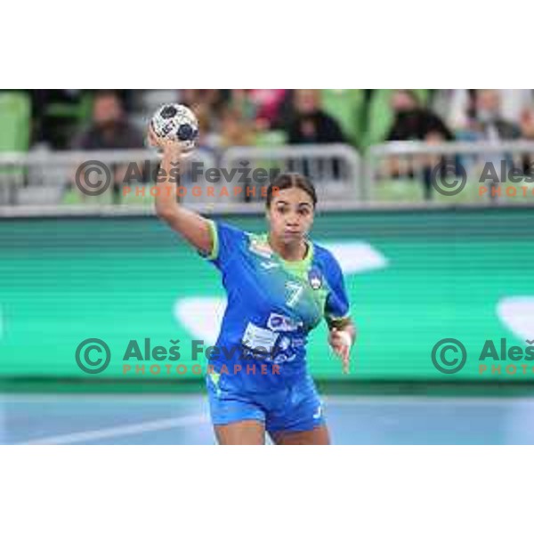 Elizabeth Omoregie in action during EURO Cup Women 2022 Group phase handball match between Slovenia and Norway in Ljubljana, Slovenia on October 10, 2021
