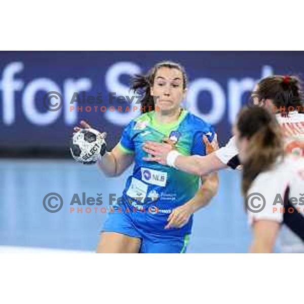 Tjasa Stanko in action during EURO Cup Women 2022 Group phase handball match between Slovenia and Norway in Ljubljana, Slovenia on October 10, 2021