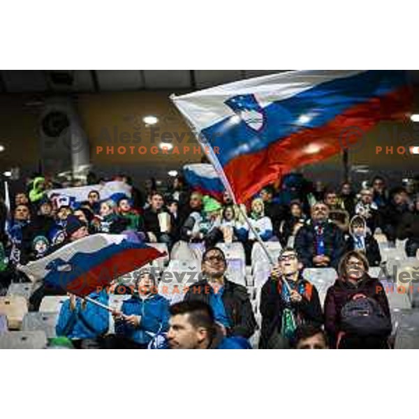 Slovenia supporters in action during World Cup 2022 qualifiers football match between Slovenia and Russia in Ljudski vrt, Maribor, Slovenia on October 11, 2021