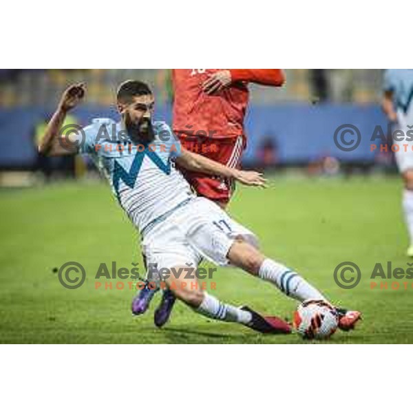 Miha Mevlja in action during World Cup 2022 qualifiers football match between Slovenia and Russia in Ljudski vrt, Maribor, Slovenia on October 11, 2021