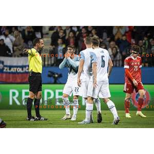in action during World Cup 2022 qualifiers football match between Slovenia and Russia in Ljudski vrt, Maribor, Slovenia on October 11, 2021
