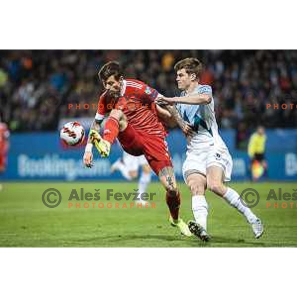 Jaka Bijol in action during World Cup 2022 qualifiers football match between Slovenia and Russia in Ljudski vrt, Maribor, Slovenia on October 11, 2021 