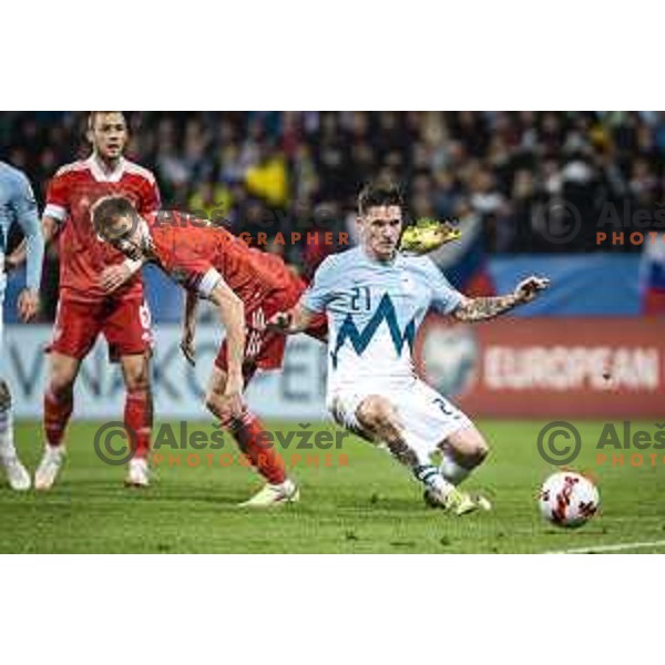 Benjamin Verbic in action during World Cup 2022 qualifiers football match between Slovenia and Russia in Ljudski vrt, Maribor, Slovenia on October 11, 2021