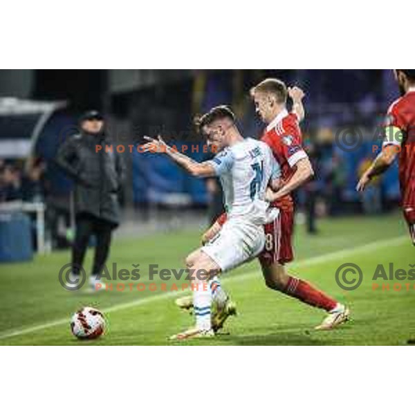 Benjamin Verbic in action during World Cup 2022 qualifiers football match between Slovenia and Russia in Ljudski vrt, Maribor, Slovenia on October 11, 2021