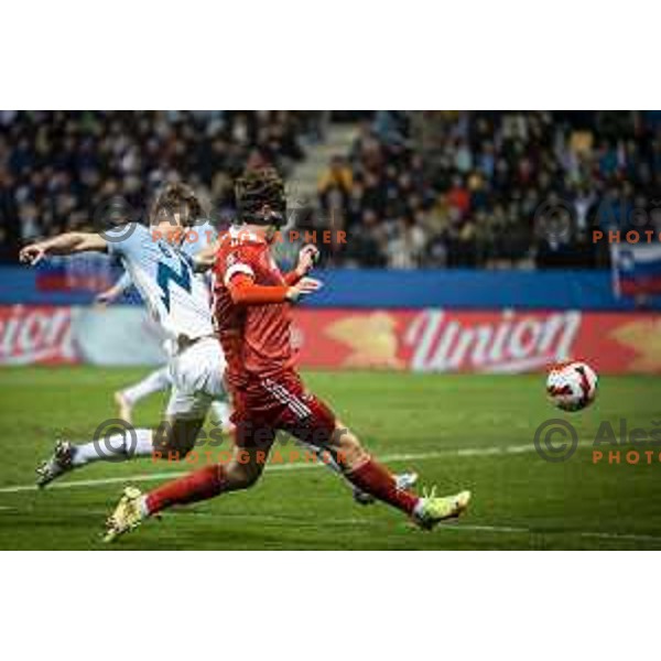 Jaka Bijol in action during World Cup 2022 qualifiers football match between Slovenia and Russia in Ljudski vrt, Maribor, Slovenia on October 11, 2021