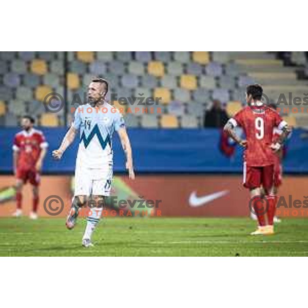 Jasmin Kurtic in action during World Cup 2022 qualifiers football match between Slovenia and Russia in Ljudski vrt, Maribor, Slovenia on October 11, 2021