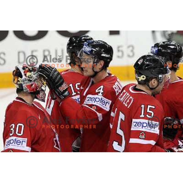 Cam Ward (30) and Jay Bouwmeester (4) of Canada at IIHF World championship 2008 preliminary round group B, played in Halifax, Nova Scotia, Canada May 2nd 2008. Canada beat Slovenia 5:1. Photo by Ales Fevzer 