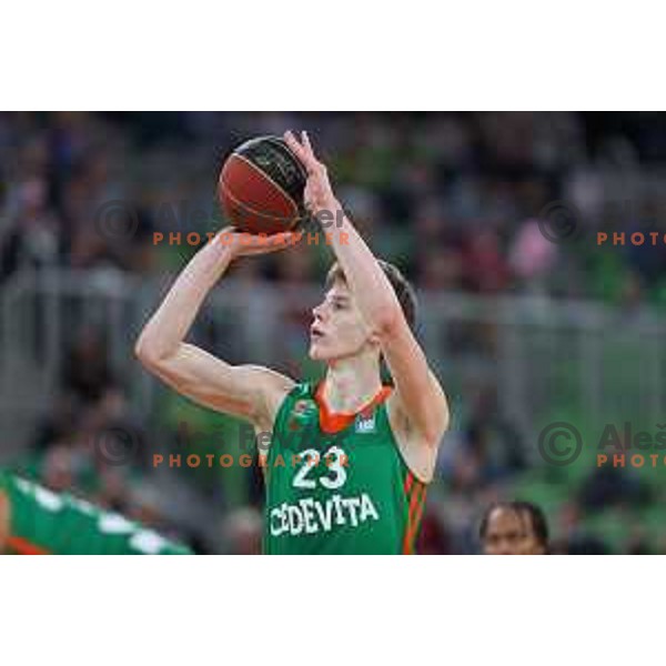 Luka Scuka of Cedevita Olimpija in action during ABA league regular season basketball match between Cedevita Olimpija and FMP in Stozice, Arena, Ljubljana, Slovenia on October 11, 2021 