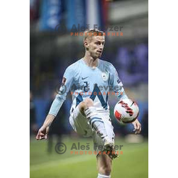 Zan Karnicnik in action during World Cup 2022 qualifiers football match between Slovenia and Russia in Ljudski vrt, Maribor, Slovenia on October 11, 2021