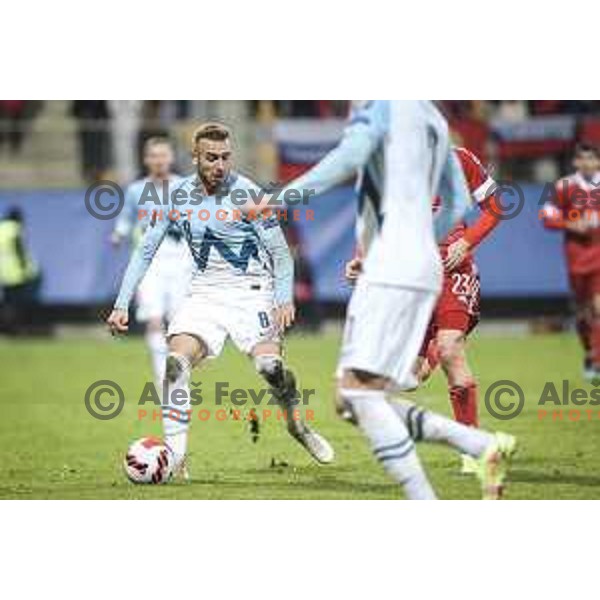 Sandi Lovric in action during World Cup 2022 qualifiers football match between Slovenia and Russia in Ljudski vrt, Maribor, Slovenia on October 11, 2021 