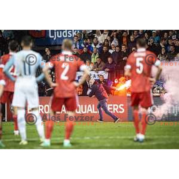 in action during World Cup 2022 qualifiers football match between Slovenia and Russia in Ljudski vrt, Maribor, Slovenia on October 11, 2021