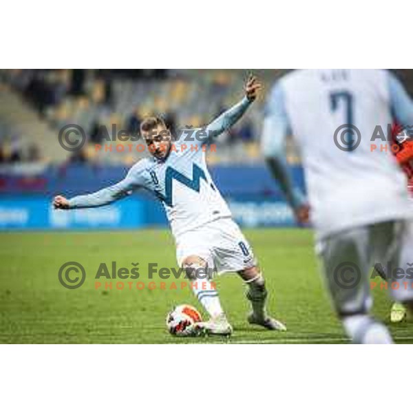 Sandi Lovric in action during World Cup 2022 qualifiers football match between Slovenia and Russia in Ljudski vrt, Maribor, Slovenia on October 11, 2021 