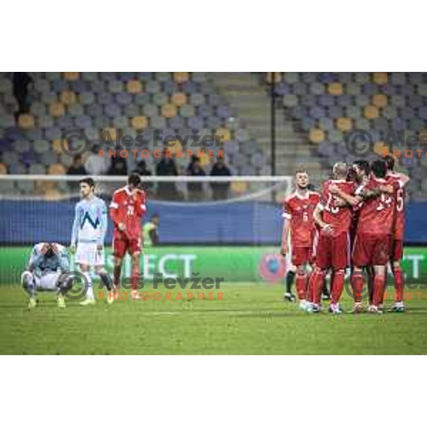 in action during World Cup 2022 qualifiers football match between Slovenia and Russia in Ljudski vrt, Maribor, Slovenia on October 11, 2021