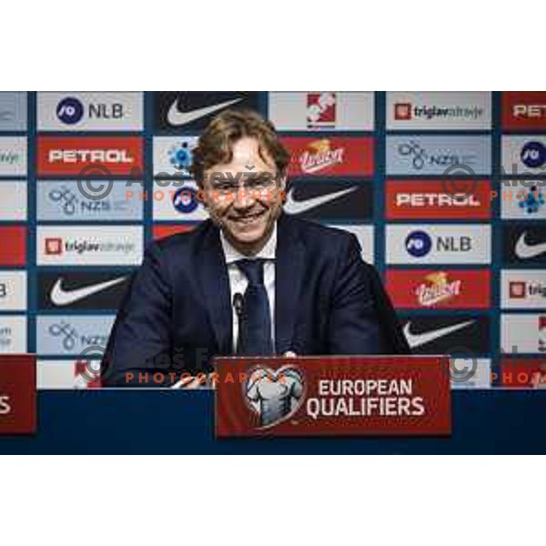 Valeriy Kharpin at the press conference after the World Cup 2022 qualifiers football match between Slovenia and Russia in Ljudski vrt, Maribor, Slovenia on October 11, 2021