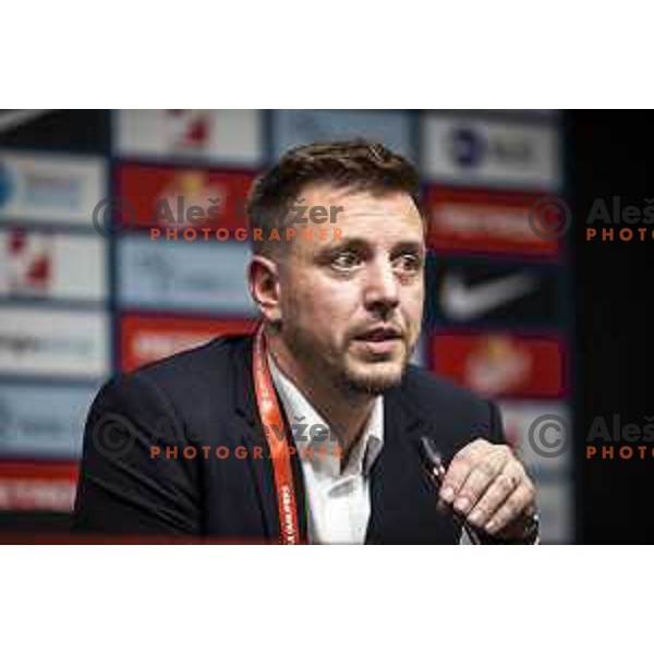 Matjaz Krajnik at the press conference after the World Cup 2022 qualifiers football match between Slovenia and Russia in Ljudski vrt, Maribor, Slovenia on October 11, 2021