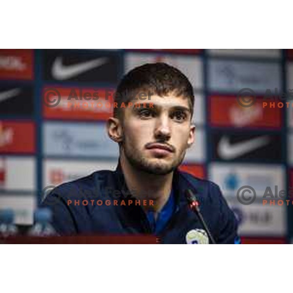 Adam Gnezda Cerin at the press conference after the World Cup 2022 qualifiers football match between Slovenia and Russia in Ljudski vrt, Maribor, Slovenia on October 11, 2021