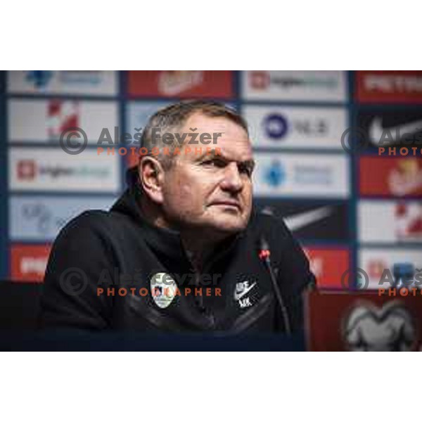 Matjaz Kek at the press conference after the World Cup 2022 qualifiers football match between Slovenia and Russia in Ljudski vrt, Maribor, Slovenia on October 11, 2021