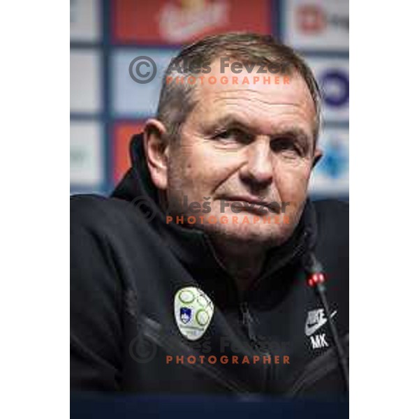 Matjaz Kek at the press conference after the World Cup 2022 qualifiers football match between Slovenia and Russia in Ljudski vrt, Maribor, Slovenia on October 11, 2021