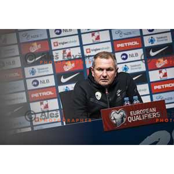 Matjaz Kek at the press conference after the World Cup 2022 qualifiers football match between Slovenia and Russia in Ljudski vrt, Maribor, Slovenia on October 11, 2021