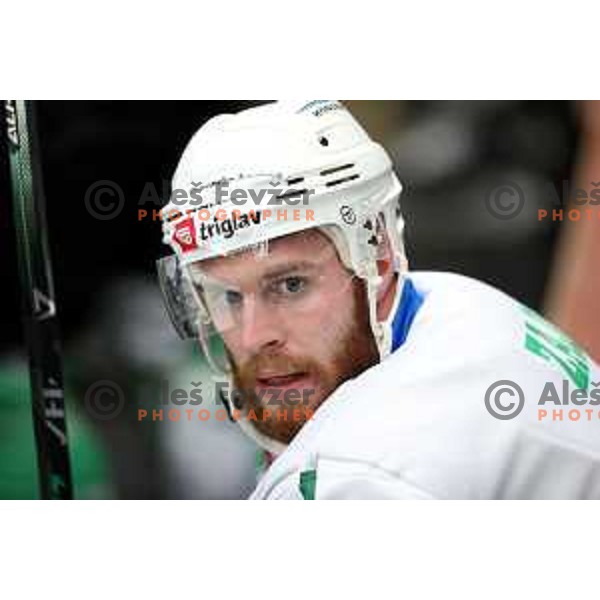 Miha Zajc in action during Slovenian National league ice-hockey match between HDD Sij Acroni Jesenice and SZ Olimpija at Jesenice, Slovenia on October 12, 2021