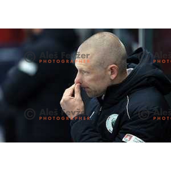Head coach Mitja Sivic during Slovenian National league ice-hockey match between HDD Sij Acroni Jesenice and SZ Olimpija at Jesenice, Slovenia on October 12, 2021