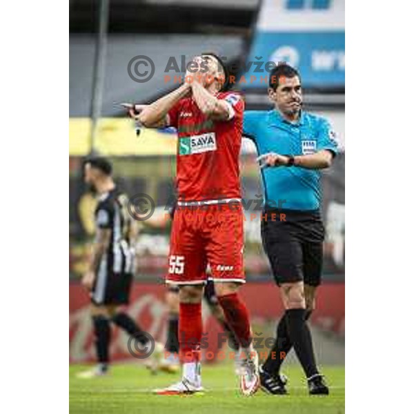 Emir Azemovic reacts during Prva liga Telemach football match between Mura and Aluminij in Fazanerija, Murska Sobota, Slovenia on October 16, 2021