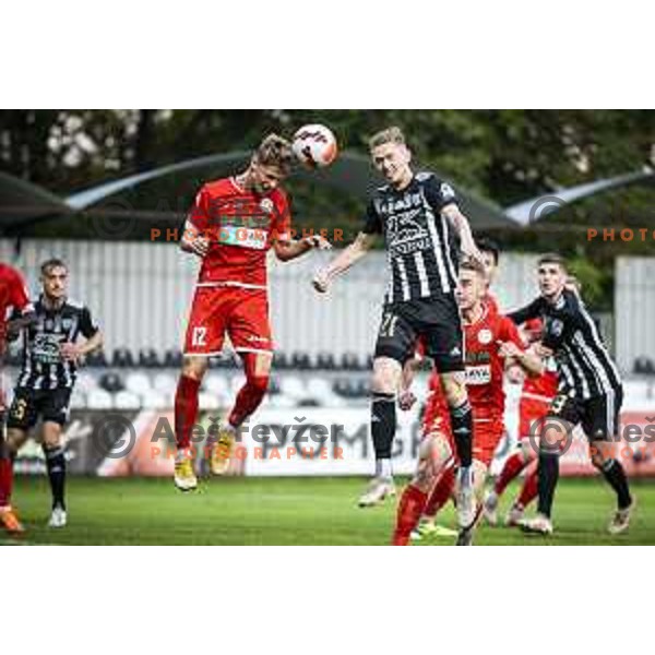 Roko Prsa vs Zan Karnicnik in action during Prva liga Telemach football match between Mura and Aluminij in Fazanerija, Murska Sobota, Slovenia on October 16, 2021