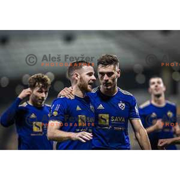 Rudi Vancas Pozeg and Blaz Vrhovec celebrating during Prva liga Telemach football match between Maribor and Radomlje in Ljudski vrt, Maribor Slovenia on October 16, 2021