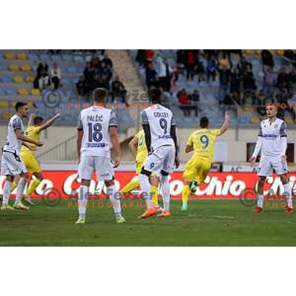 Dejan Georgijevic of Domzale celebrates goal during Prva Liga Telemach football match between Domzale and Koper in Domzale, Slovenia on October 17, 2021