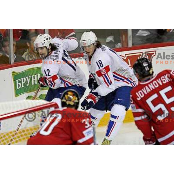 David Rodman (12) and Gregor Poloncic (18) of Slovenia at IIHF World championship 2008 preliminary round group B, played in Halifax, Nova Scotia, Canada May 2nd 2008. Canada beat Slovenia 5:1. Photo by Ales Fevzer 