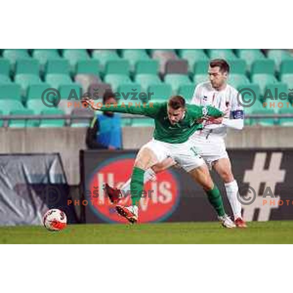 Timi Max Elsnik and Marko Krivicic in action during Prva Liga Telemach football match between Olimpija and Tabor CB 24 Sezana in SRC Stozice, Ljubljana, Slovenia on October 17, 2021