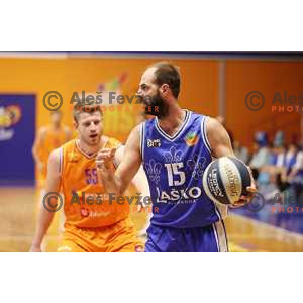 in action during Nova KBM league basketball match between Helios Suns and Zlatorog Lasko in Domzale, Slovenia on October 17, 2021