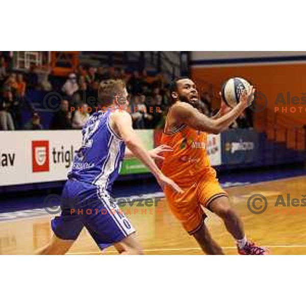 in action during Nova KBM league basketball match between Helios Suns and Zlatorog Lasko in Domzale, Slovenia on October 17, 2021