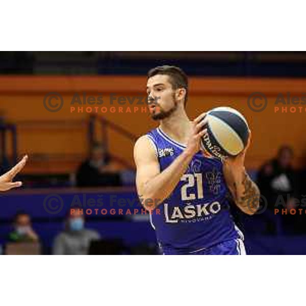 in action during Nova KBM league basketball match between Helios Suns and Zlatorog Lasko in Domzale, Slovenia on October 17, 2021