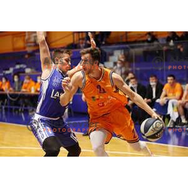 in action during Nova KBM league basketball match between Helios Suns and Zlatorog Lasko in Domzale, Slovenia on October 17, 2021