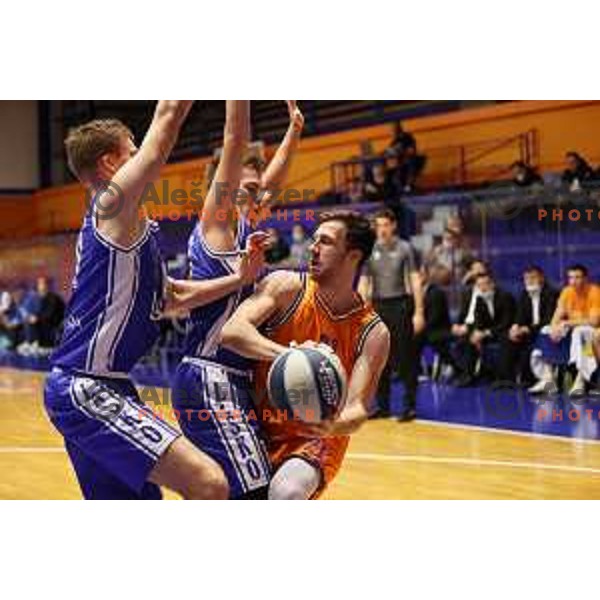 in action during Nova KBM league basketball match between Helios Suns and Zlatorog Lasko in Domzale, Slovenia on October 17, 2021