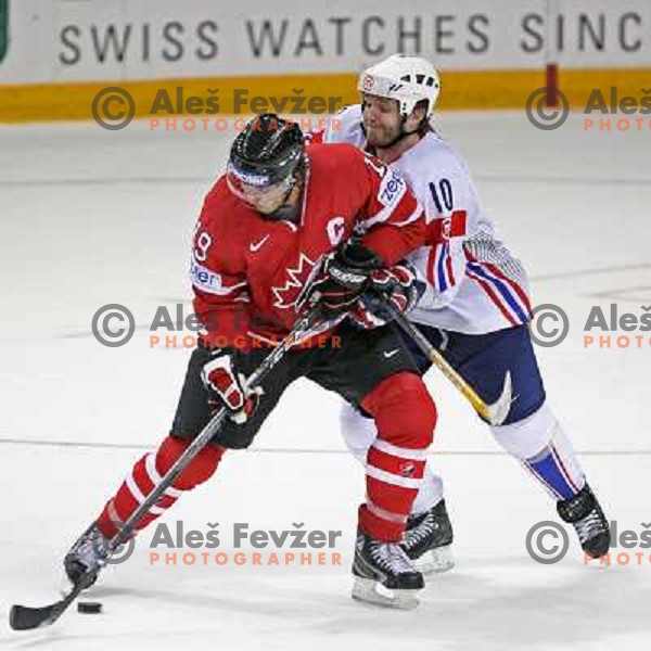 Dejan Varl of Slovenia and Shane Doan of Canada at IIHF World championship 2008 preliminary round group B, played in Halifax, Nova Scotia, Canada May 2nd 2008. Canada beat Slovenia 5:1. Photo by Ales Fevzer 
