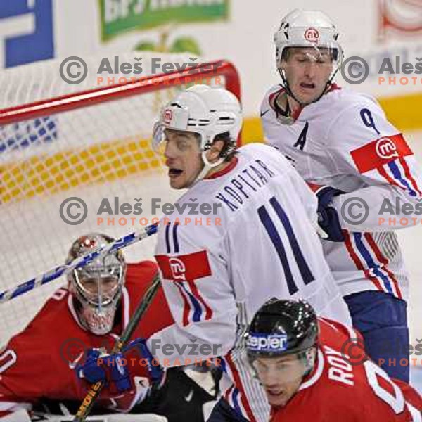 Anze Kopitar (11) and Tomaz Razingar (9) of Slovenia and Ward (30) and Roy (9) of Canada at IIHF World championship 2008 preliminary round group B, played in Halifax, Nova Scotia, Canada May 2nd 2008. Canada beat Slovenia 5:1. Photo by Ales Fevzer 