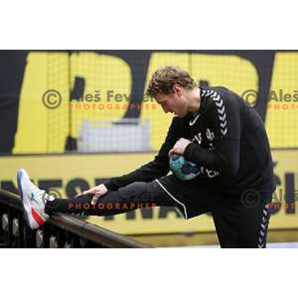 David Miklavcic warms-up before EHF European league match between Gorenje Velenje and Magdeburg in Velenje, Slovenia on October 19, 2021