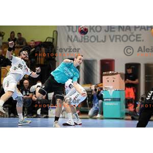 Domen Tajnik in action during EHF European league match between Gorenje Velenje and Magdeburg in Velenje, Slovenia on October 19, 2021