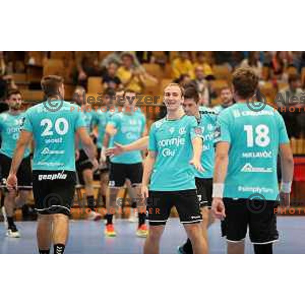 Domen Tajnik during EHF European league match between Gorenje Velenje and Magdeburg in Velenje, Slovenia on October 19, 2021