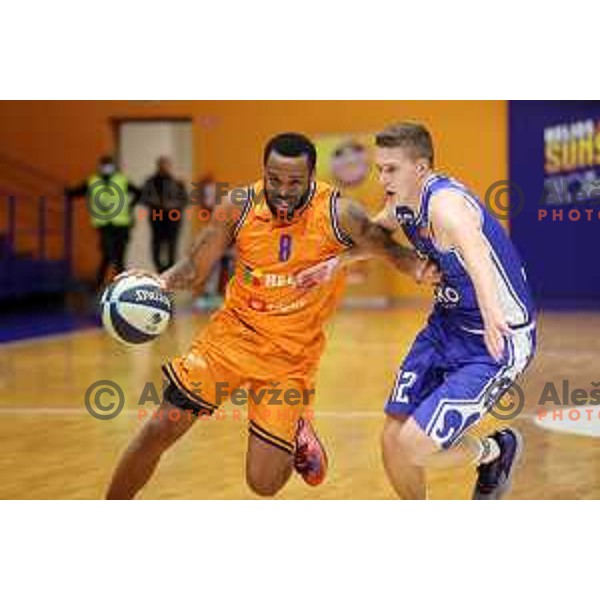 in action during Nova KBM league basketball match between Helios Suns and Zlatorog Lasko in Domzale, Slovenia on October 17, 2021