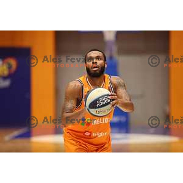 in action during Nova KBM league basketball match between Helios Suns and Zlatorog Lasko in Domzale, Slovenia on October 17, 2021