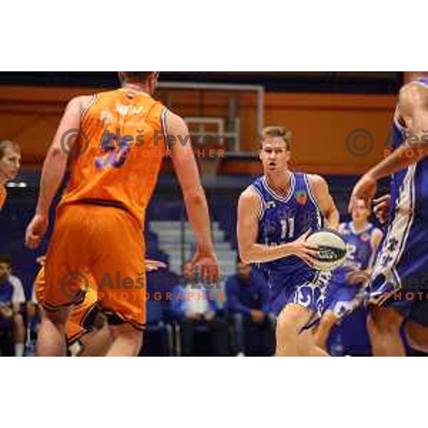 in action during Nova KBM league basketball match between Helios Suns and Zlatorog Lasko in Domzale, Slovenia on October 17, 2021